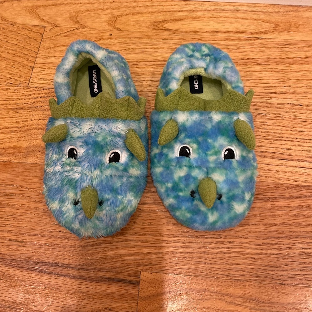 Lands' End Blue and Green Dinosaur Slippers